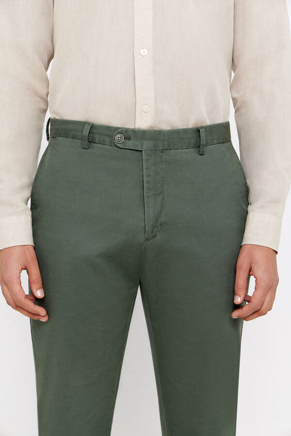 Cortefiel Cotton/linen slim fit trousers Kaki