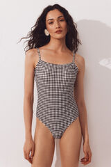 Cortefiel Square neck sculpting swimsuit Printed grey