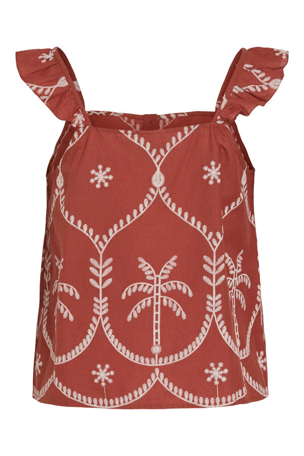 Vila Embroidered ruffle strap top Orange