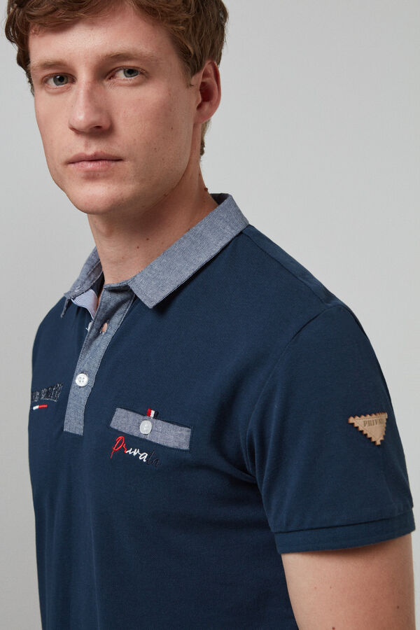 Cortefiel SS polo shirt with vintage style pocket Navy