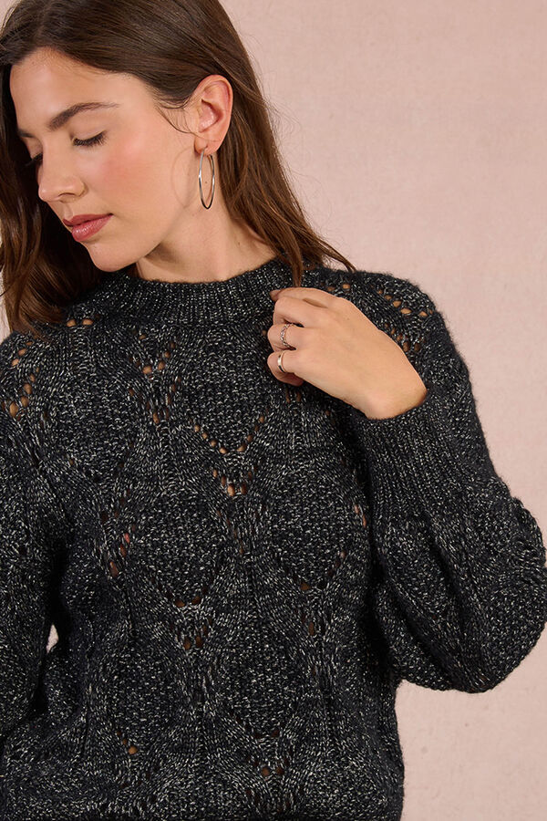 Molly Bracken Camisola de malha vazada de manga malha Preto