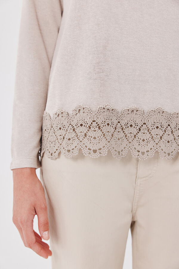 Cortefiel Guipure hem T-shirt Nude