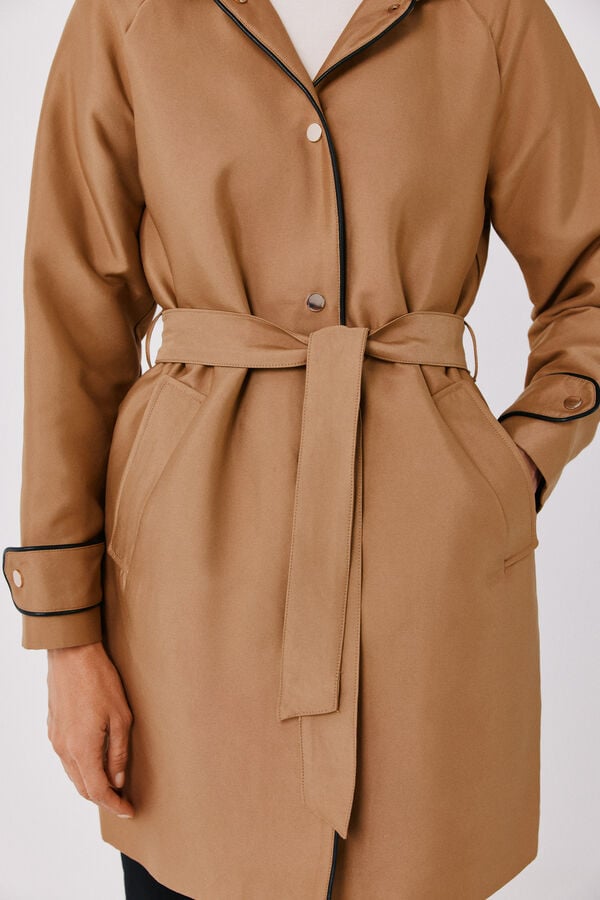 Cortefiel Satin-finish detachable hood trench Beige