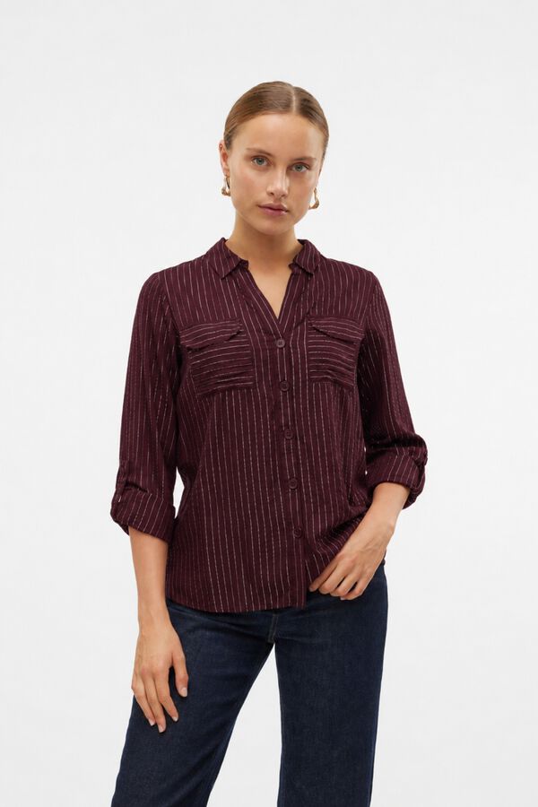 Vero Moda Camisa fluida con rayas metalizadas Granate