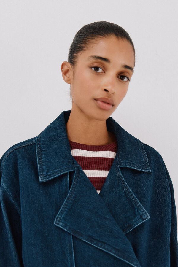 Cortefiel Short denim trench coat Navy