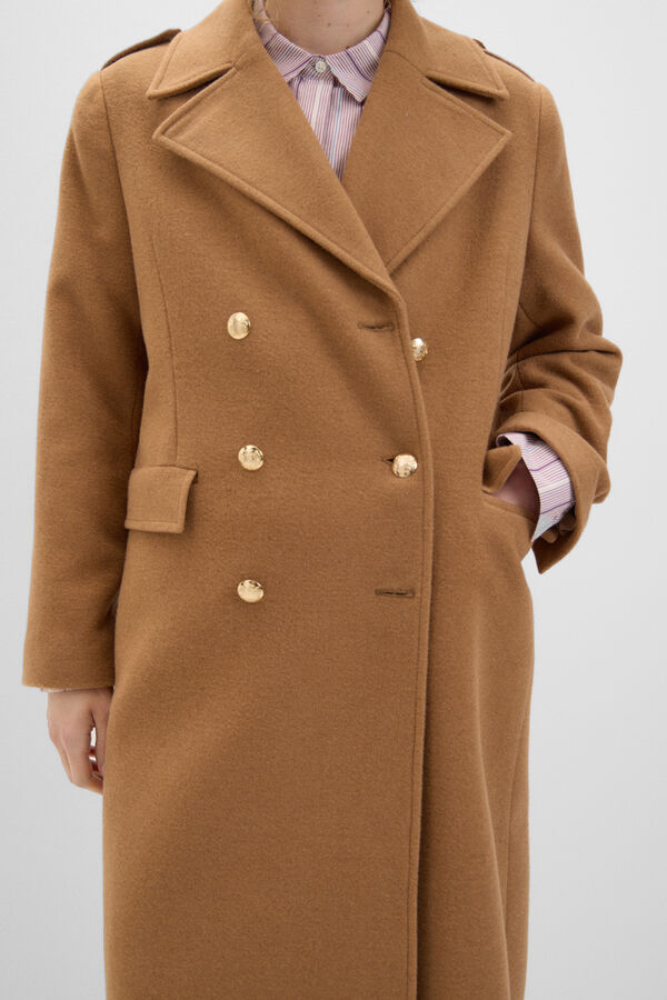 Cortefiel Long military coat Ivory