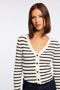 Cortefiel Long-sleeved striped cardigan Printed white