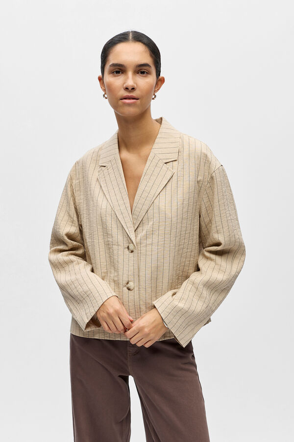 Object Blazer leve &agrave;s riscas Tostado