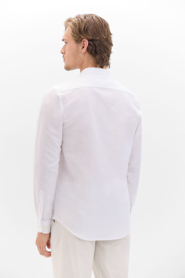 Cortefiel Camisa lino algodón cuello mao Branco
