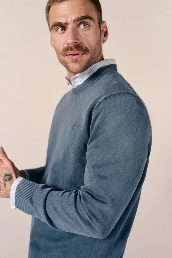 OOTO Washed cotton round neck jumper Blue