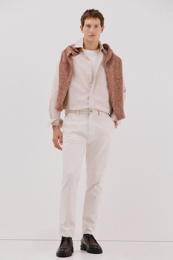 Cortefiel Checked poplin shirt Camel