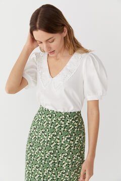 Cortefiel Blouse with puffed short sleeves White