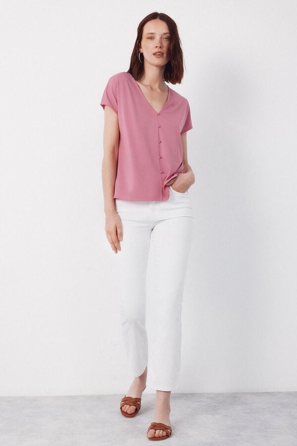 Cortefiel V- buttons neckline v Pink