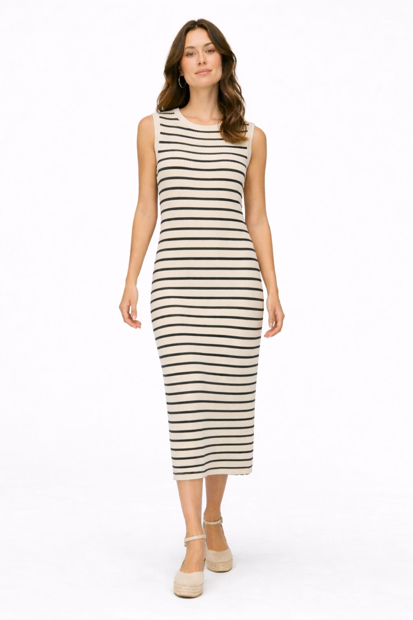 Vila Vestido midi canelado sem mangas