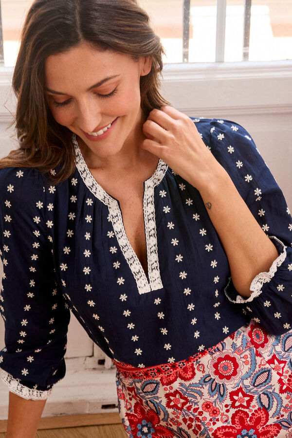 Cortefiel Loria embroidered blouse Navy