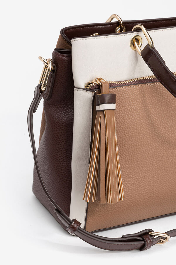 Vilanova Tricolor Leather Effect City Handbag, bag Beige