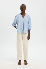 Selected Blusa manga 3/4 em linho Azul