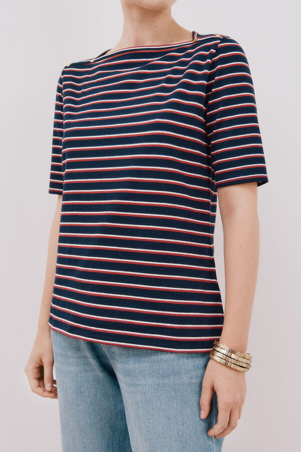 Cortefiel Essential boat neck T-shirt Printed blue