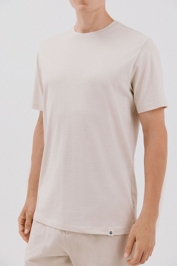 Cortefiel Faux plain slub t-shirt Beige