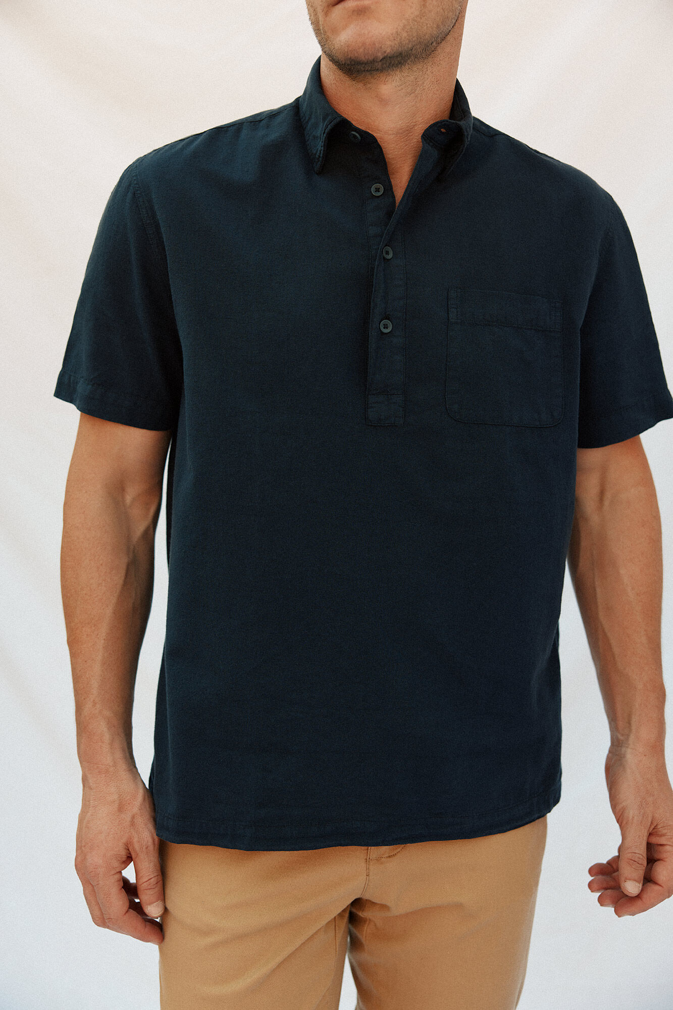 Cortefiel Camiseta de manga curta de algod&atilde;o e linho lisa