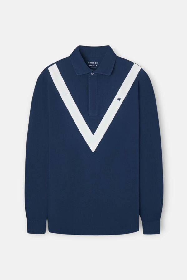 Silbon Chevron long sleeve polo shirt Navy