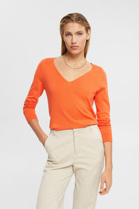 Cortefiel Striped cotton knit jumper Orange
