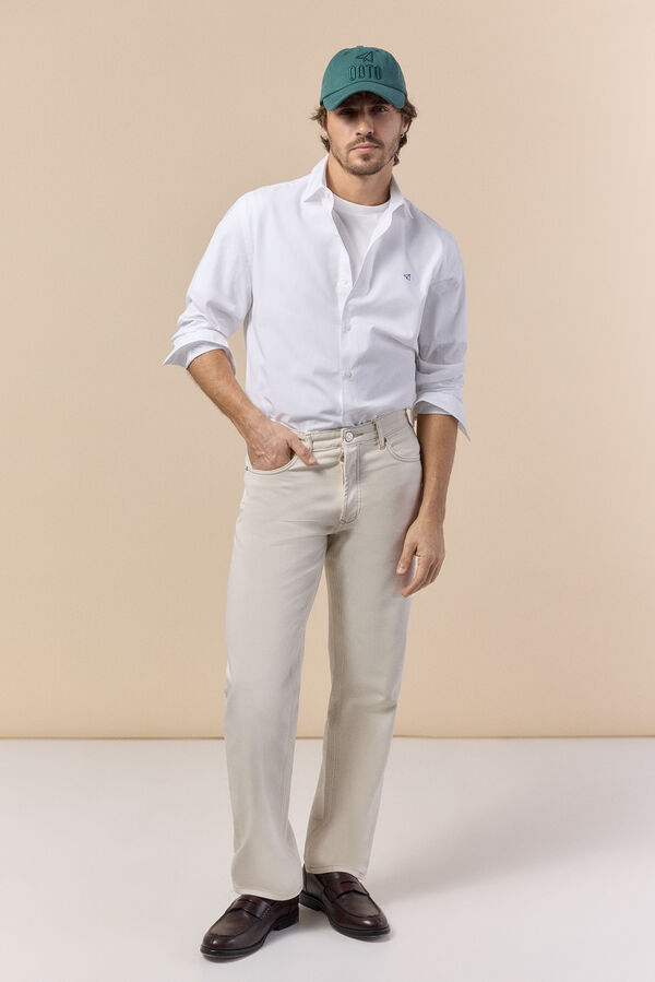 OOTO Camisa em popelina aos quadrados de manga comprida Branco