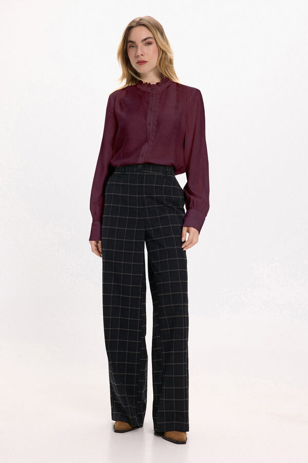 Vila Long sleeve blouse with English embroidered Maroon