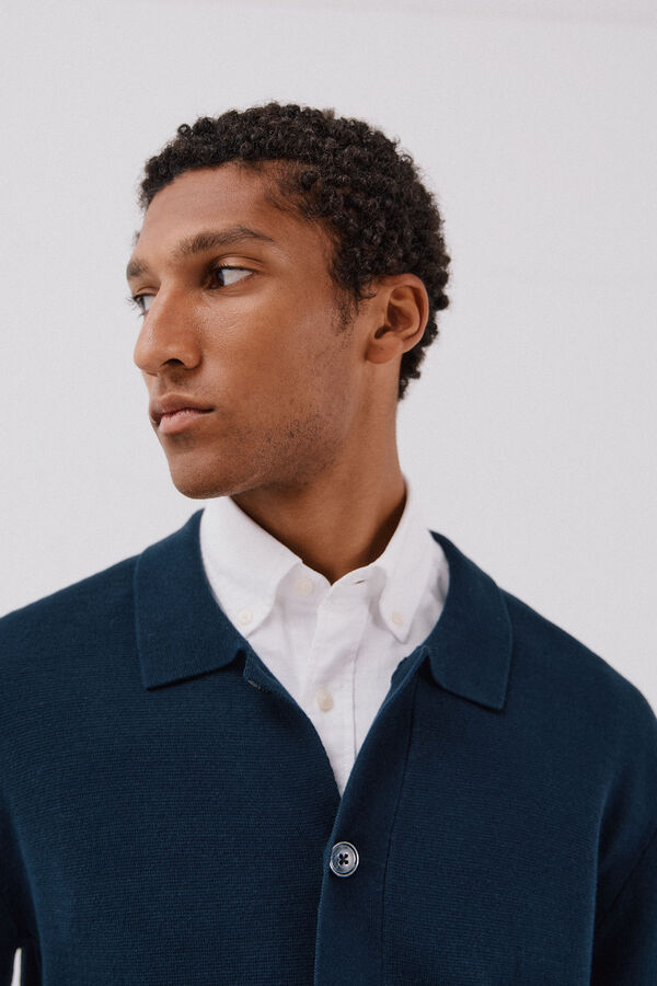 Cortefiel Cotton jersey-knit overshirt sweater Navy