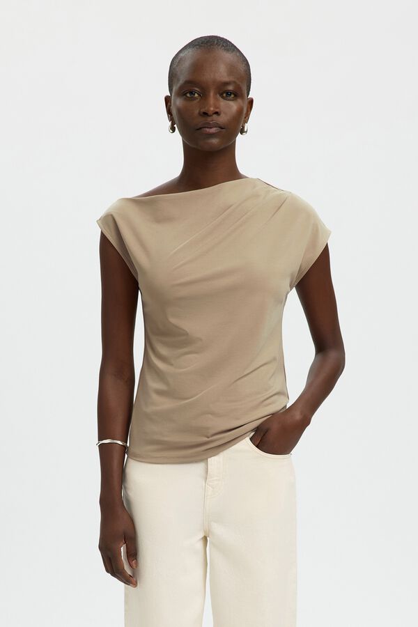 Selected Top assim&eacute;trico em modal Castanho