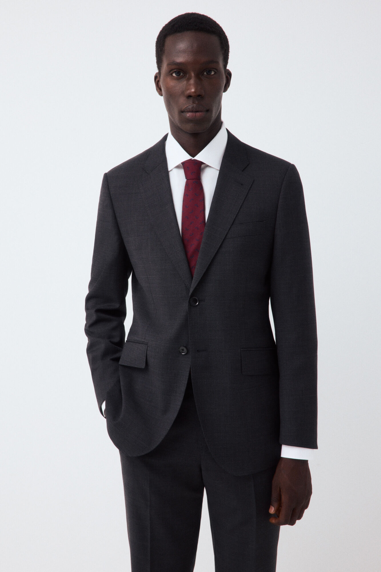Cortefiel Grey smart fabric plaid slim blazer
