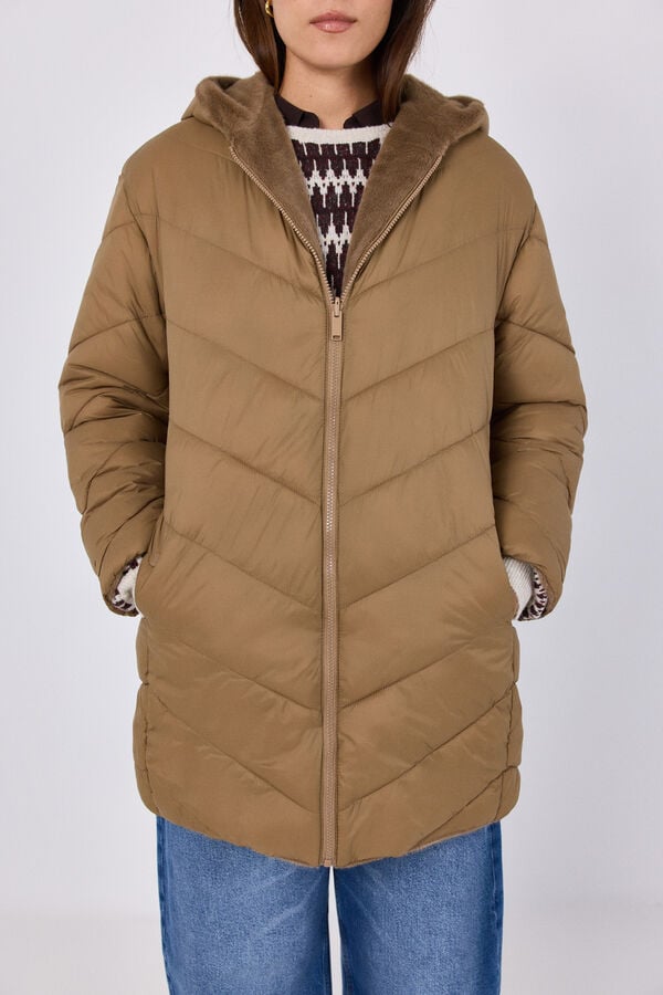 Cortefiel Anorak acolchado reversible efecto pelo Beige