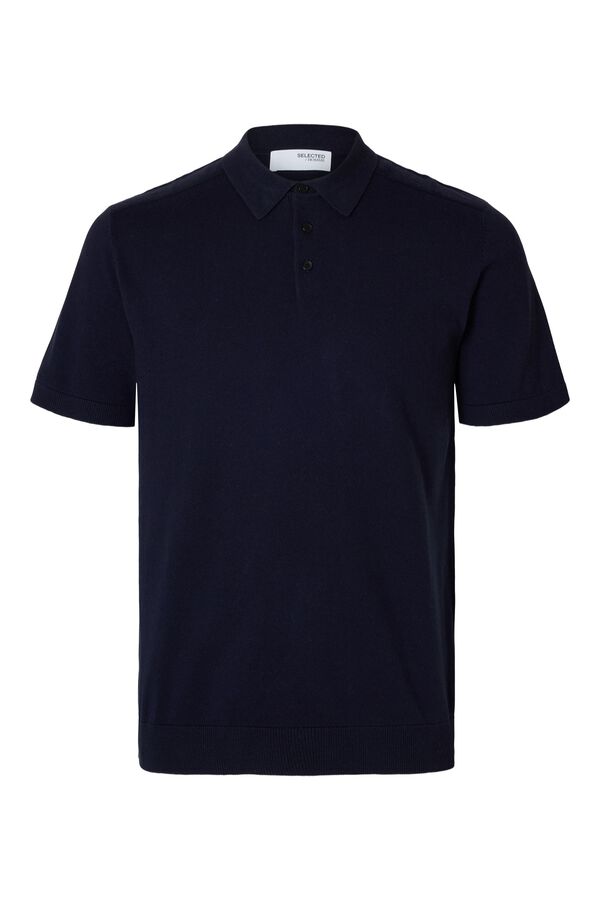 Selected Short sleeve jersey-knit polo shirt Navy