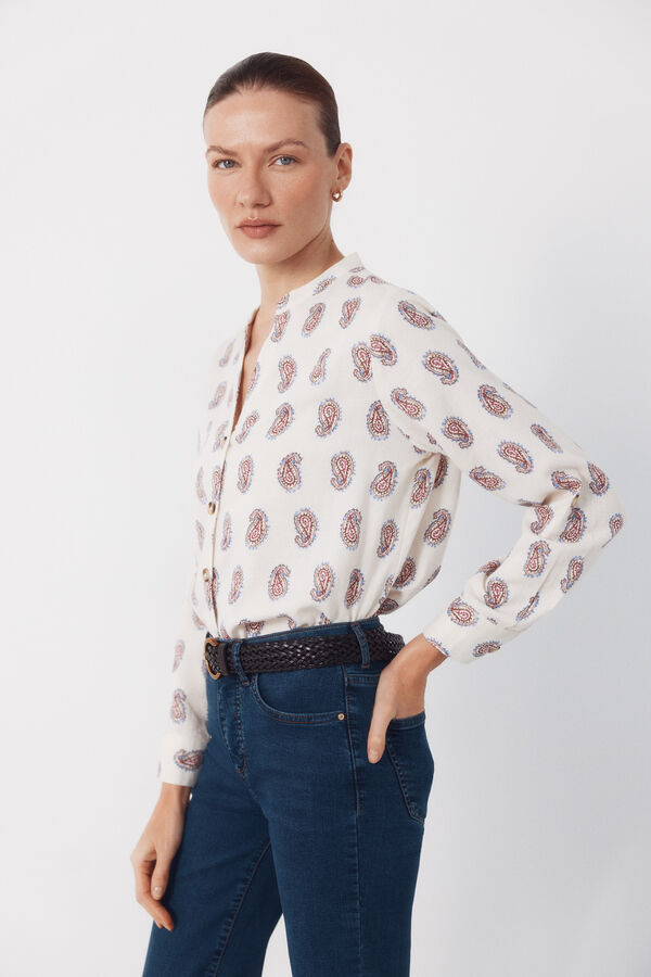 Cortefiel Mandarin collar shirt Printed purple