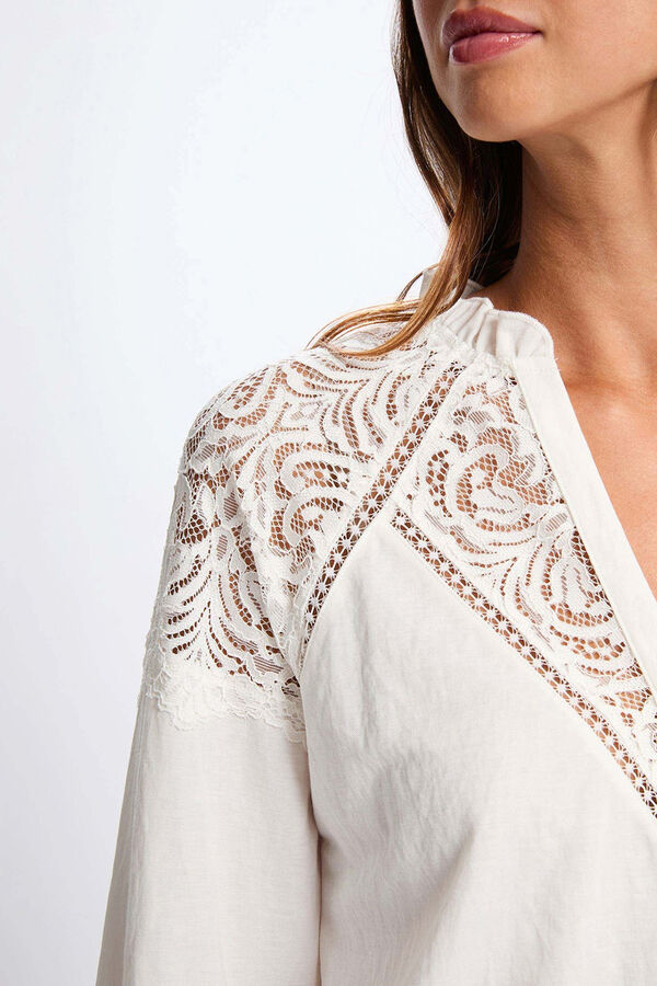 Morgan T-shirt de renda com gola em bico Branco