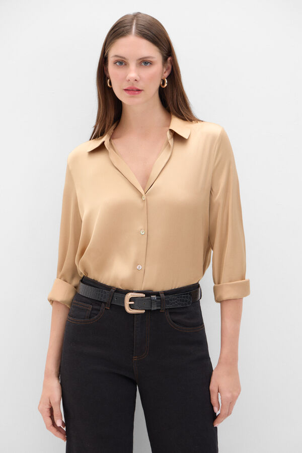 Cortefiel Satin-finish shirt Gold