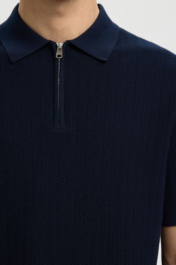 Selected Polo de malha com meio fecho-&eacute;clair Azul