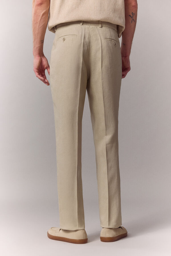 OOTO Cal&ccedil;a de fato coordenado em linho Tostado