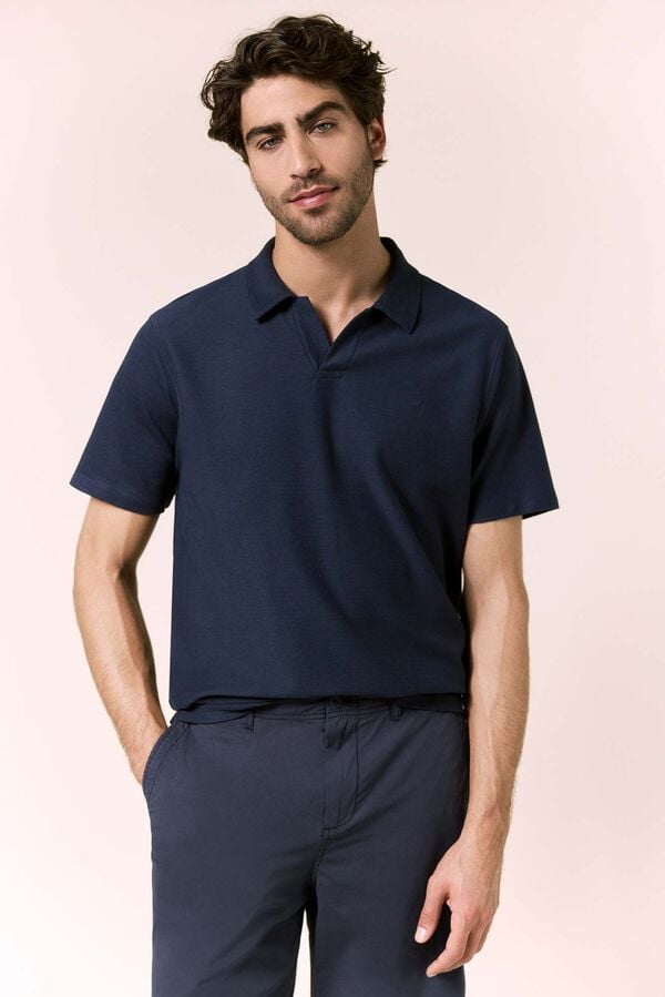 OOTO Polo piqu&eacute; cuello en V Azul marino