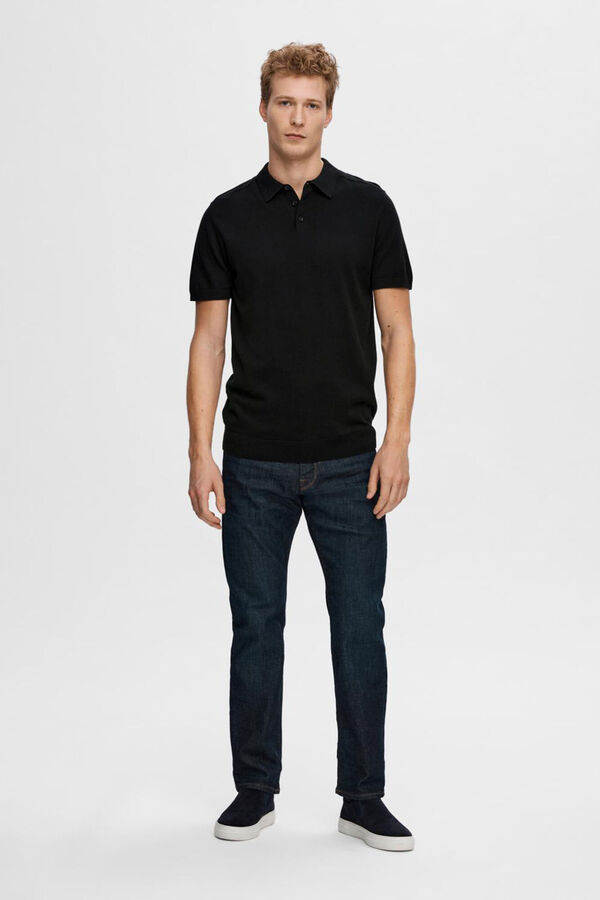 Selected Short sleeve jersey-knit polo shirt  Black
