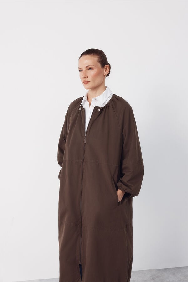 Cortefiel Long trench coat volume Dark brown