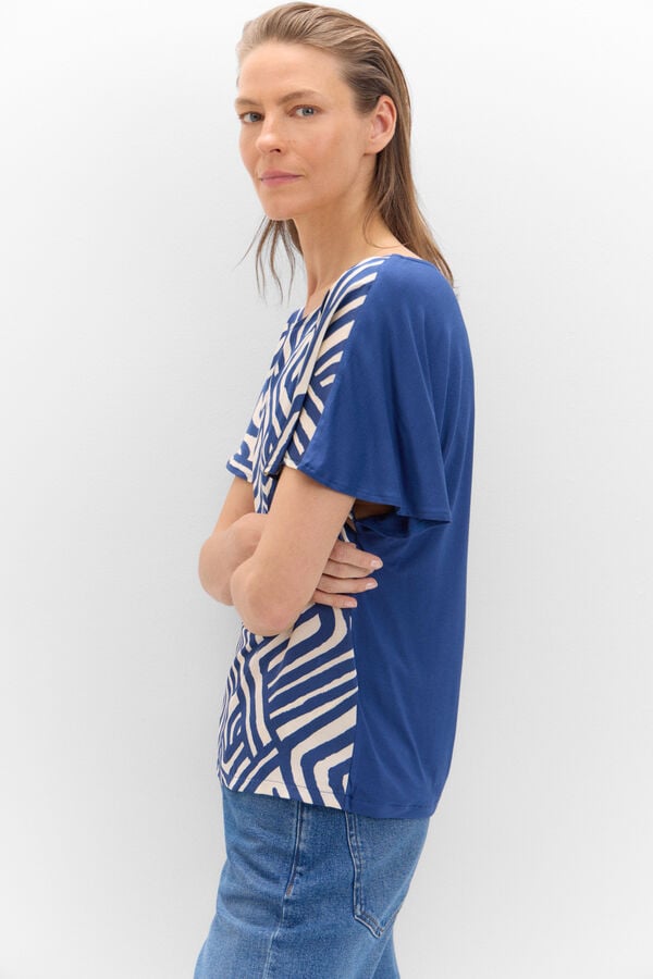 Cortefiel Camiseta satinada estampada Estampado azul