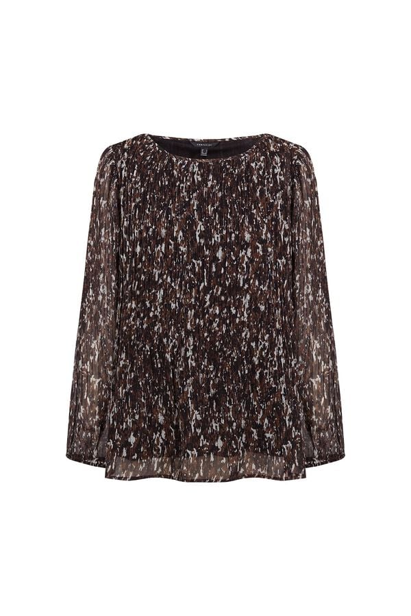 Cortefiel Pleated blouse Printed brown