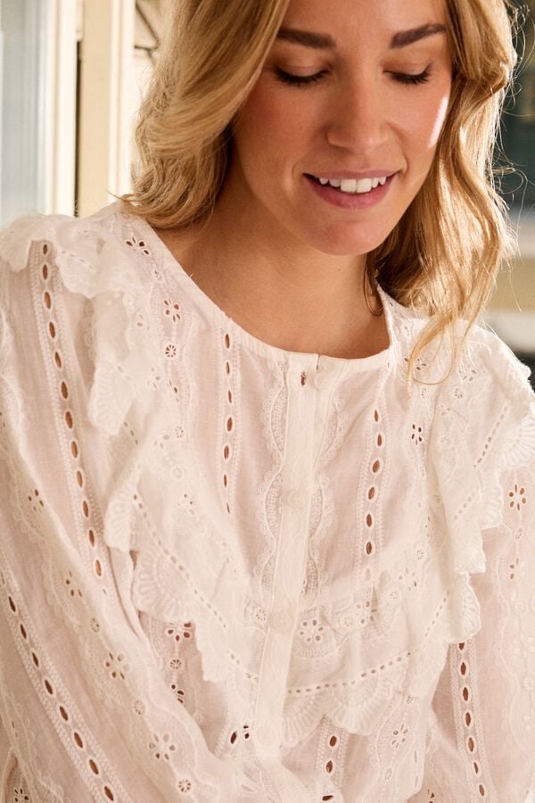 Pol&iacute;n Et Moi Camisa com folho Aida Branco