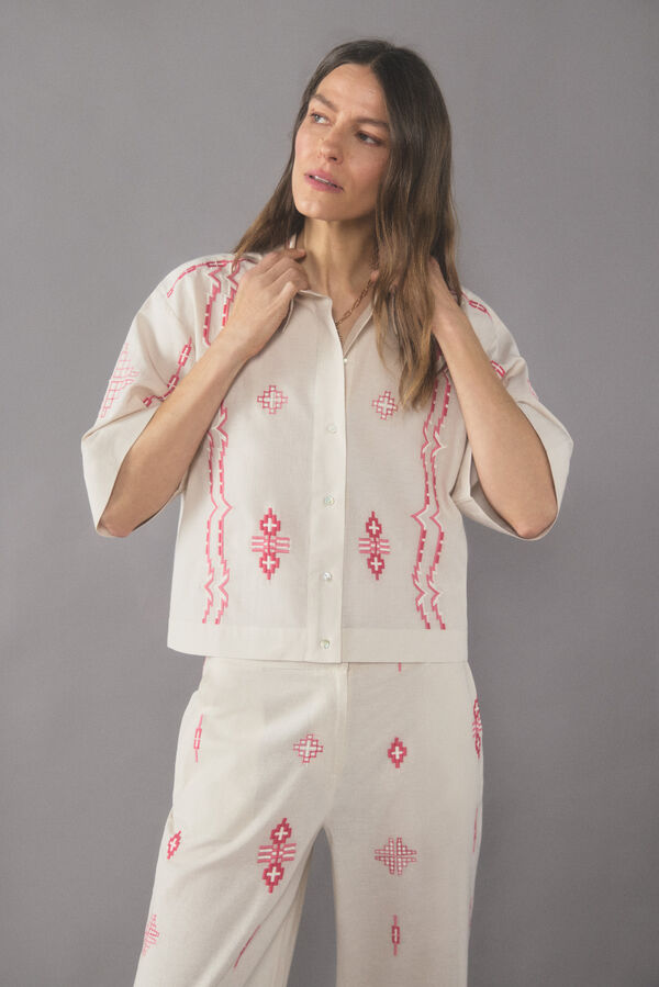Cortefiel Embroidered shirt White