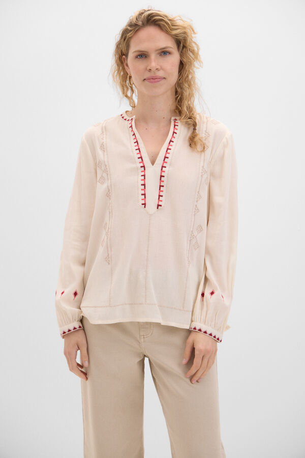 Cortefiel Geometric embroidery blouse White