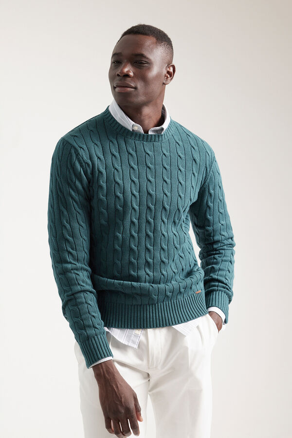 PuroEGO Cable cross-knit jersey-knit  Dark green