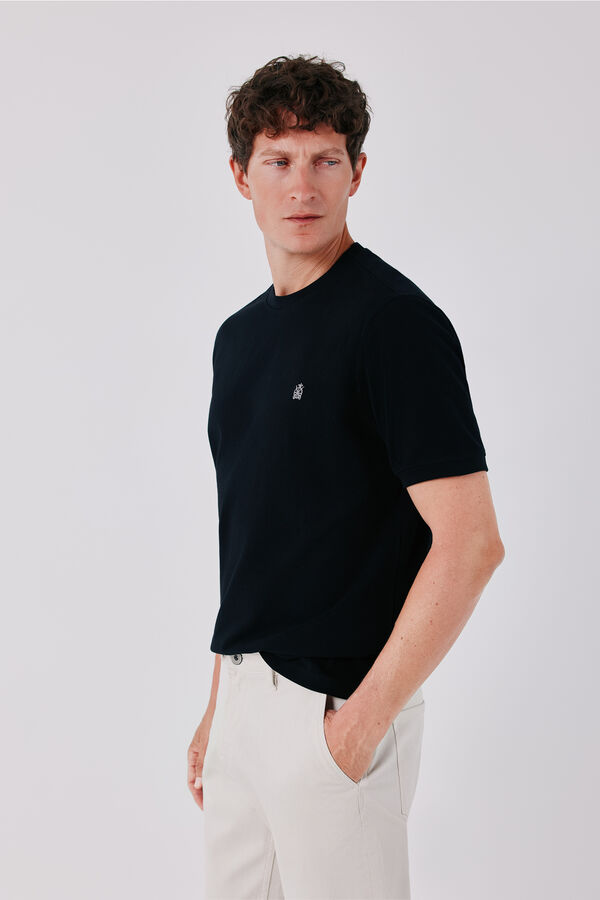Cortefiel Piqu&eacute; fabric basic T-shirt Black
