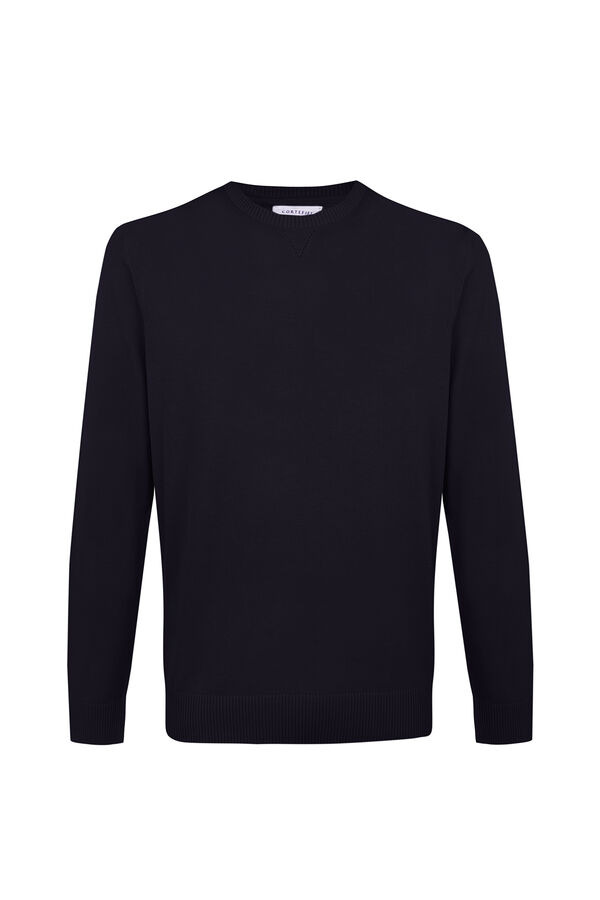 Cortefiel Cotton fine knit round neck jumper Navy