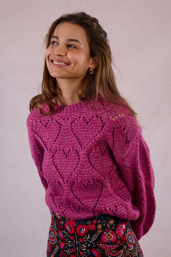 Molly Bracken Jersey de manga larga en punto calado con corazones Lila